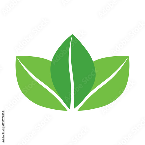 Green Leaves Vector Icon; Three Organic Eco Leaves Symbol for Nature, Wellness, Health, and Environment. Minimalist Plant Graphic Design Element Isolated on White Background for Branding and UI.