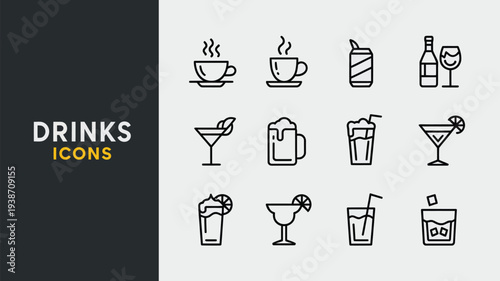 Set of drink and beverage icons isolated on white background