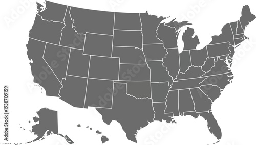 Map of the United States of America silhouette isolated on white background