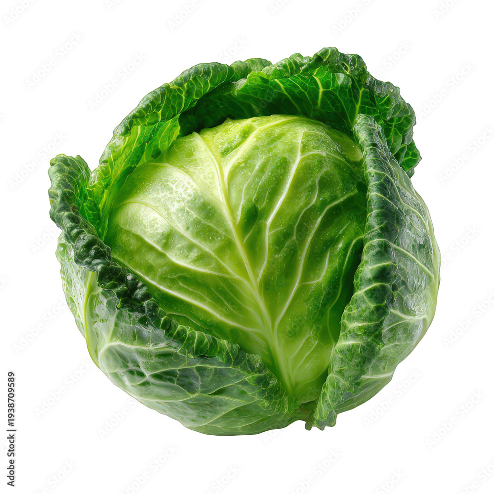 Fototapeta premium Fresh green cabbage isolated on transparent background