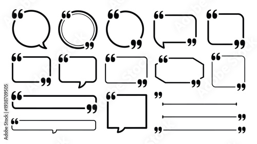 Quote marks and speech bubbles collection isolated on white background