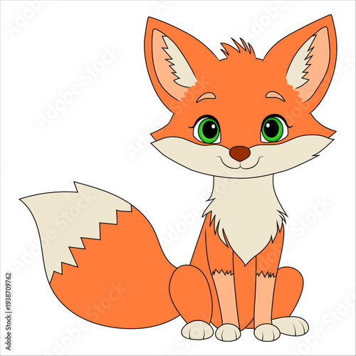 Cute Fox Woodland Animal Illustration – Kids Style Forest Character Isolated on White