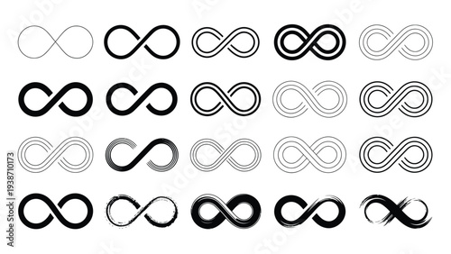 Collection of decorative infinity loop icons isolated on white background