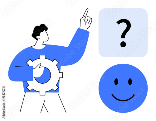 Problem-solving concept. Gear, question mark, and happy face clarity and decision-making. Problem-solving enhances productivity and creativity. For business, education, teamwork, innovation strategy