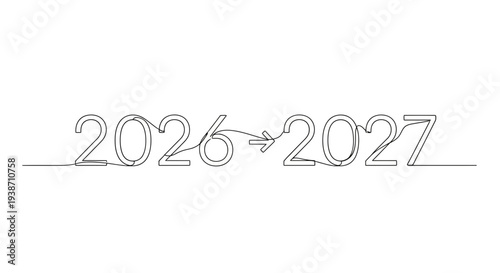 Year Transition 2026 to 2027, Continuous Line Art Arrow, Future Planning Concept