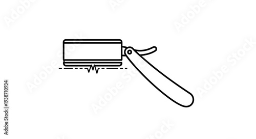 Vintage Straight Razor Barber Tool Icon, Close-up, Isolated on White Background