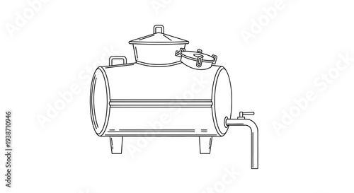 Vintage Water Tank with Faucet and Lid - Industrial Storage Container Illustration