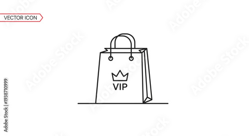 VIP Shopping Bag Icon with Crown and Text