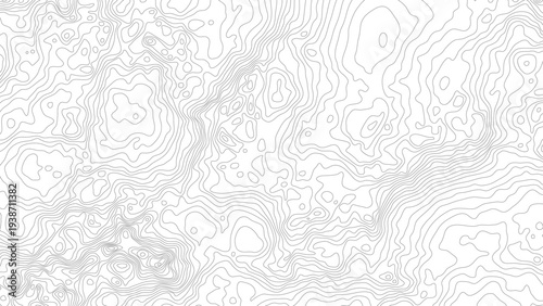 Abstract topographic contour map background with flowing elevation lines. Minimal monochrome cartography style vector inspired by geographic terrain maps. Perfect for outdoor themes, navigation design