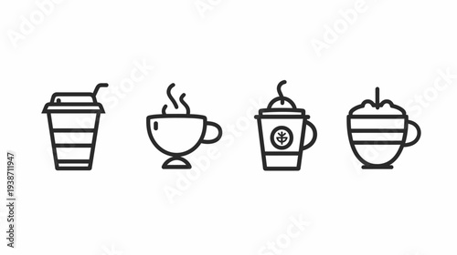 Set of minimalist line icons representing different types of coffee beverages