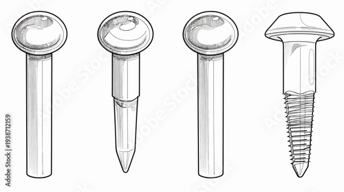 Four technical screw illustrations, detailed line art on a white background