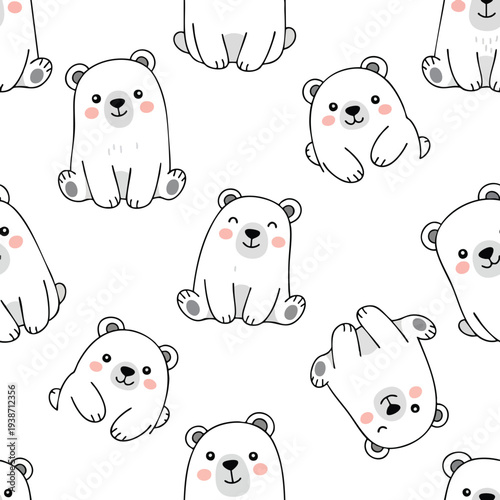Adorable Cute Cartoon Polar Bears in a Playful Pattern for Kids and Baby Designs