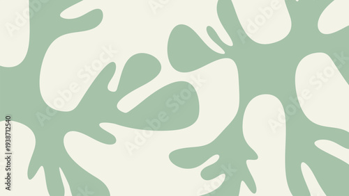 Minimalist Horizontal Banner Featuring an All Over Sage Green Organic Botanical Pattern with Fluid Abstract Shapes on a Light Cream Background for Creative Web Layouts and Modern Interior Decor