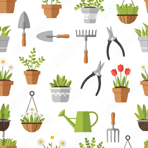 Variety of Gardening Tools and Potted Plants for Home Gardening
