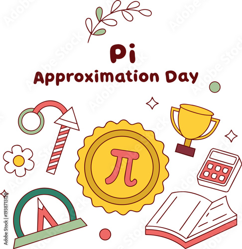 Vibrant Pi Day Design Featuring  Symbol, Book, and Learning Icons.