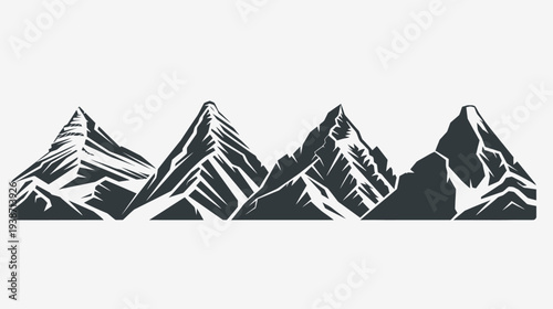 Four jagged, charcoal-colored mountains stand against a pale background, simple lines