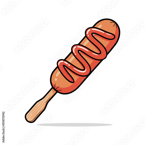 Corn Dog with Ketchup Fast Food Illustration