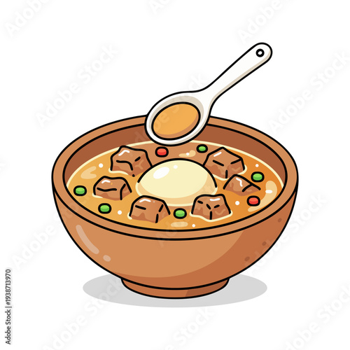 Oyakodon Japanese Rice Bowl with Chicken Egg and Spoon