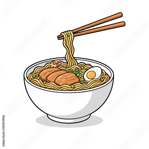 Ramen Noodle Soup with Meat Food Illustration