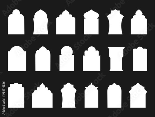 Collection of 18 arches. Outline, black, white.
