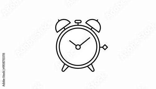 Vintage Alarm Clock Icon, Simple Line Art Illustration, Retro Timepiece Symbol