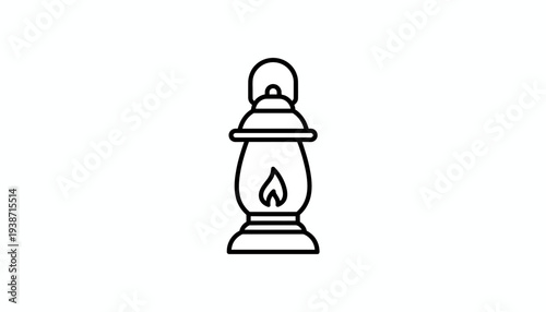 Vintage Lantern Icon, Old Oil Lamp with Flame, Retro Lighting Symbol