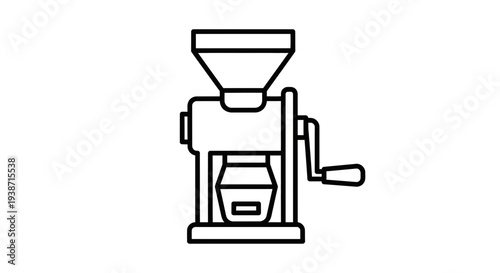 Vintage Manual Coffee Grinder Icon, Retro Kitchen Appliance, Hand Crank Burr Mill