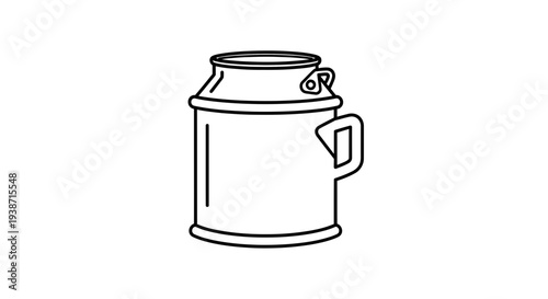 Vintage Metal Milk Can Outline Icon, Retro Dairy Container Illustration