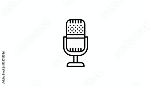 Vintage Microphone Icon, Retro Audio Recording Symbol, Broadcast Equipment Outline
