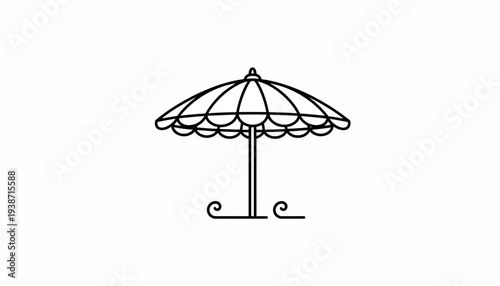 Vintage Patio Umbrella Line Art Icon, Outdoor Shade Parasol, Retro Summer Accessory