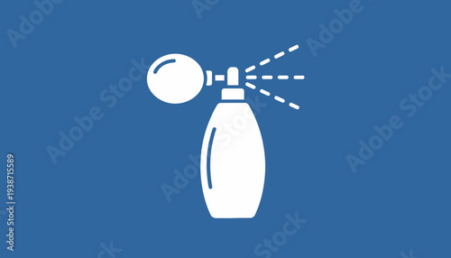 Vintage Perfume Bottle Icon with Spray Mist on Blue Background