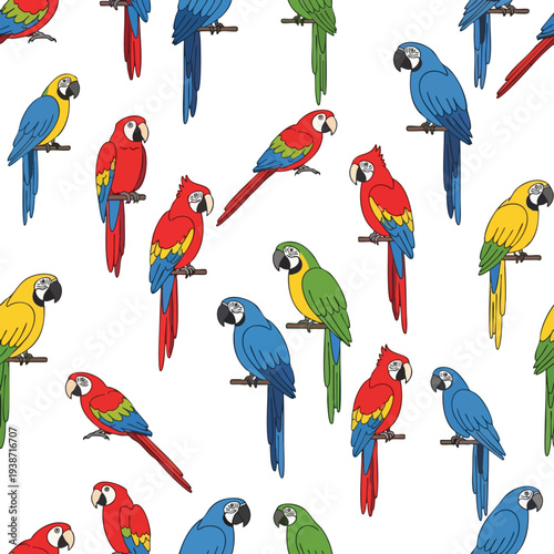 Colorful Exotic Parrots in a Vibrant Array for Nature and Wildlife Themes