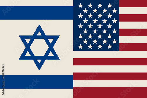 Israel and United States of America federal state Official Symbol Side by Side. National Flag Combination Image. Close Up Sign. Close-Up International Relations Concept Illustration