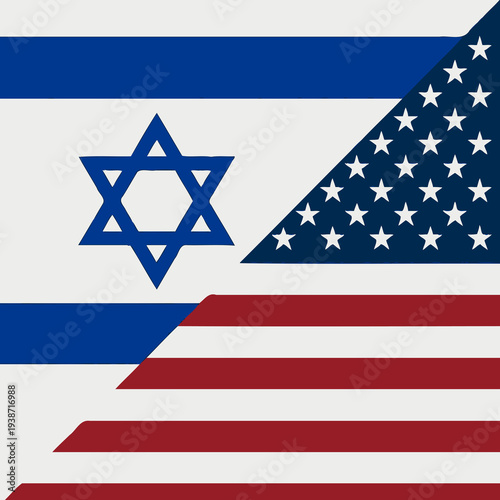 Israel and United States of America federal state Official Symbol Side by Side. National Flag Combination Image. Close Up Sign. Close-Up International Relations Concept Illustration