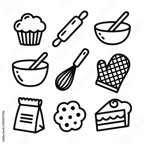 Homemade Bakery Pastry and Dessert Cooking Equipment Icons