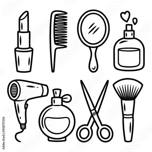 Elegant Hair Salon Beauty and Personal Grooming Tool Icons