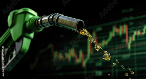 gasoline petroleum fuel nozzle with blurred background of oil price graph chart of the energy market business on a global industrial.