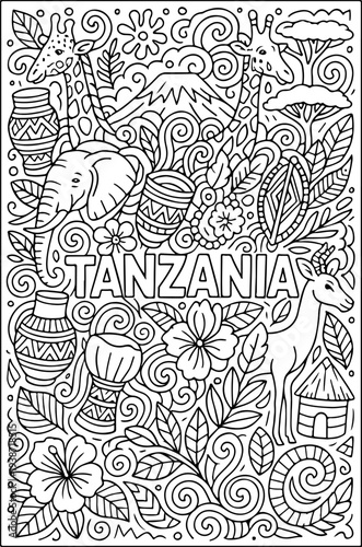 Tanzania hand drawn vector illustration doodle art line art coloring page for kids