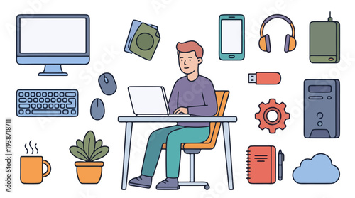 Professional Programmer Workspace Flat Vector Scene