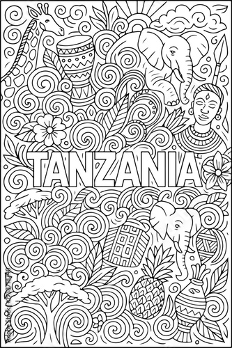Tanzania hand drawn vector illustration doodle art line art coloring page for kids
