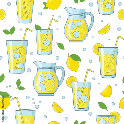 Refreshing Lemonade Pattern with Ice and Lemons
