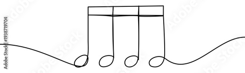 Continuous line vector illustration of music notes isolated on transparent background. Minimalist one line drawing concept of music, sound, melody and creative design