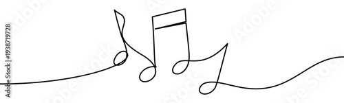 Continuous line vector illustration of music notes isolated on transparent background. Minimalist one line drawing concept of music, sound, melody and creative design