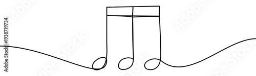 Continuous line vector illustration of music notes isolated on transparent background. Minimalist one line drawing concept of music, sound, melody and creative design