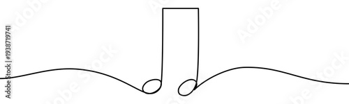 Continuous line vector illustration of music notes isolated on transparent background. Minimalist one line drawing concept of music, sound, melody and creative design