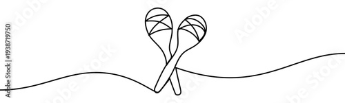 Continuous line vector illustration of maracas isolated on transparent background. Minimalist one line drawing of a percussion musical instrument, concept of rhythm, latin music and performance