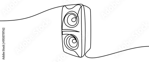 Continuous line vector illustration of an audio speaker isolated on transparent background. Minimalist one line drawing concept of sound technology, music playback and modern audio equipment