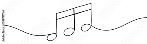 Continuous line vector illustration of music notes isolated on transparent background. Minimalist one line drawing concept of music, sound, melody and creative design