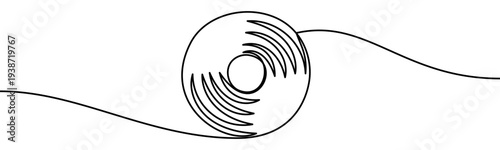 Continuous line vector illustration of a vinyl record isolated on transparent background. Minimalist one line drawing concept of analog music, sound recording and retro audio media