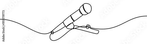 Continuous line vector illustration of a microphone isolated on transparent background. Minimalist one line drawing symbolizing music, recording, podcast, broadcasting, sound, and vocal performance